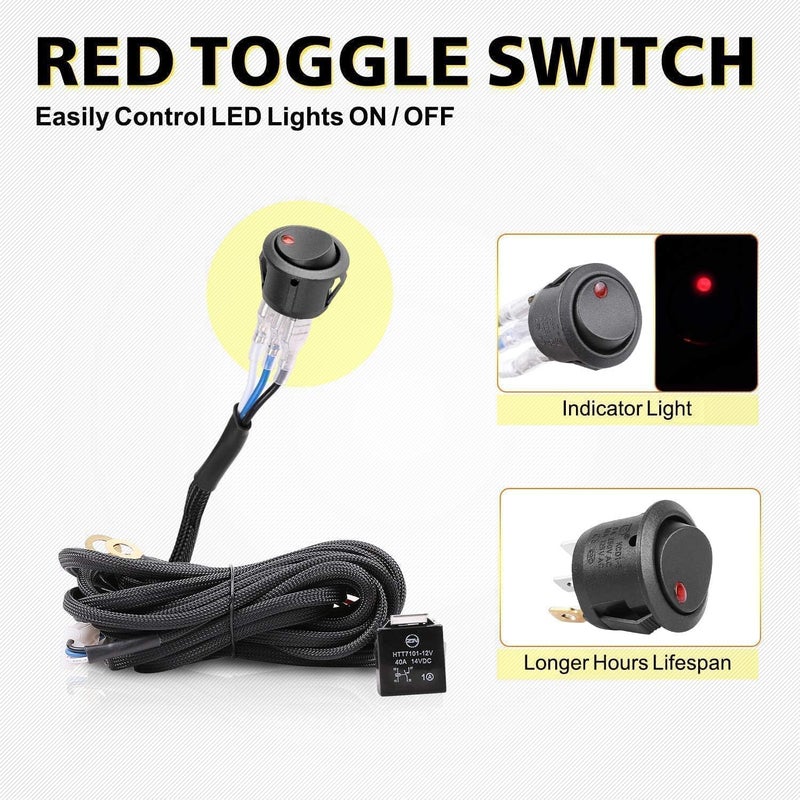 AKD Part Wiring Harness 2 Leads, AKD Part Light Bar Wire Harness Kit for LED Light Bar Fog Lights w/ 12V 40A Relay Fuse Rocker Switch Wiring Harness for ATV UTV SUV Offroad Trucks Pickup Boat - Image 4